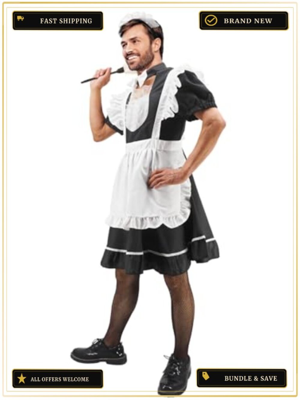 Men's Maid Cosplay Costume Dress Suit Big Hemline Flared Outfit Stage
